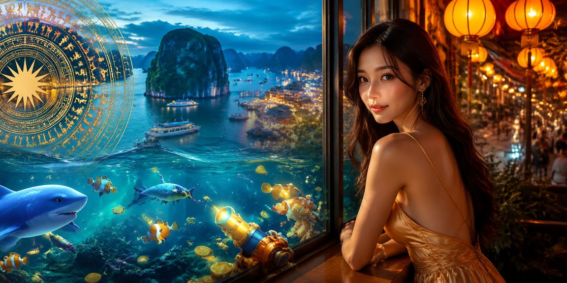 Khung cảnh vịnh Hạ Long với người dùng thư giãn và trải nghiệm game bắn cá trên điện thoại