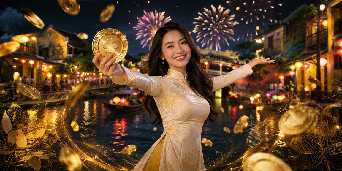 Người dùng chơi bài tại hội chợ đêm phong cách Hội An