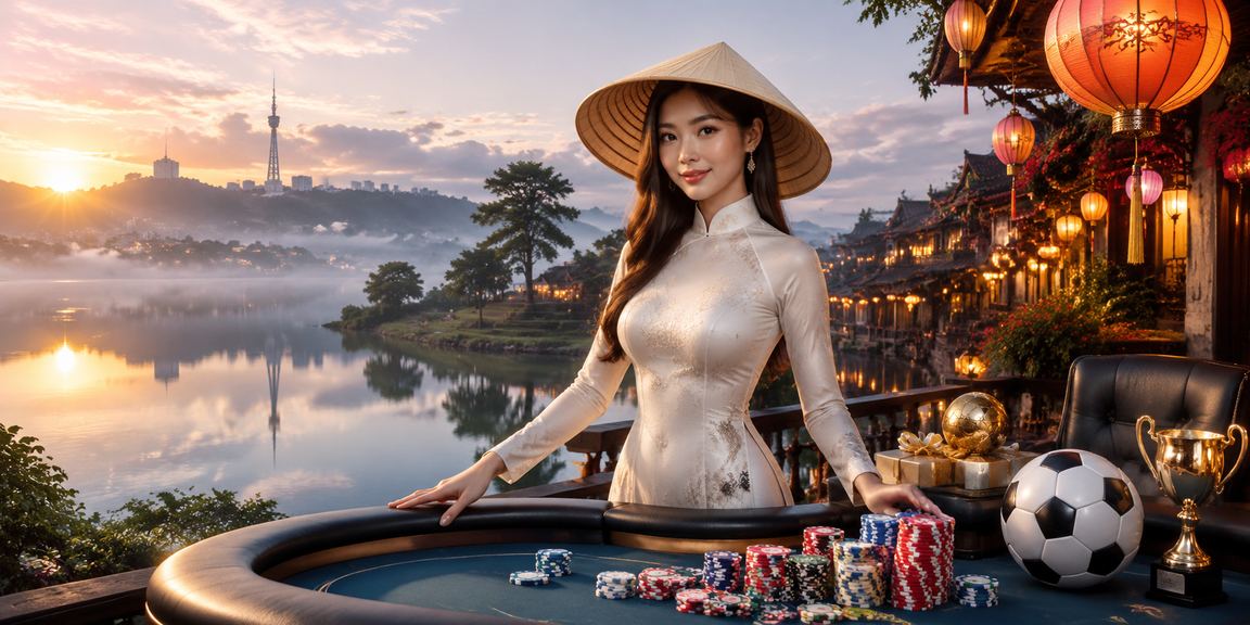 Người dùng xem cược bóng đá tại Hội An với nón lá truyền thống