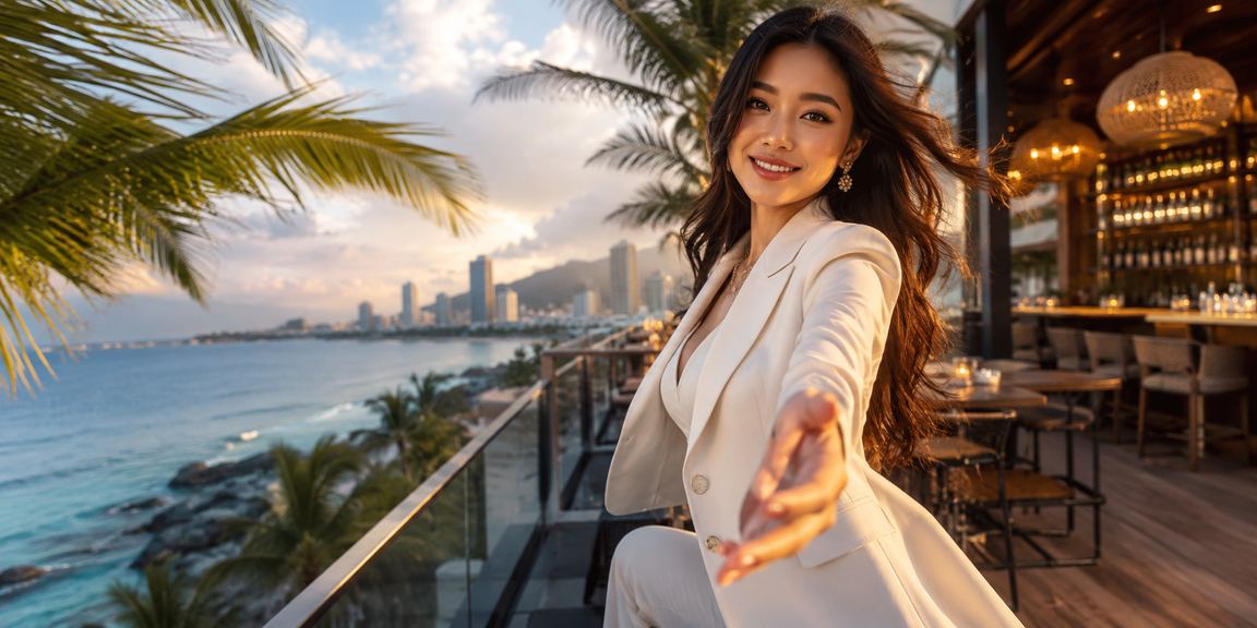 Người dùng Việt Nam thư giãn tại bãi biển Nha Trang và trải nghiệm giải trí trực tuyến trên điện thoại